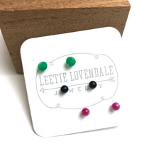 Load image into Gallery viewer, Hot Pink Moonglow Black &amp; Emerald Tiny Stud Earrings Set