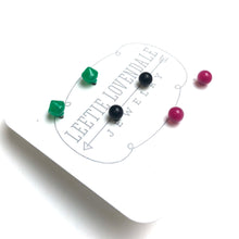 Load image into Gallery viewer, Hot Pink Moonglow Black &amp; Emerald Tiny Stud Earrings Set