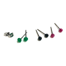 Load image into Gallery viewer, Hot Pink Moonglow Black &amp; Emerald Tiny Stud Earrings Set
