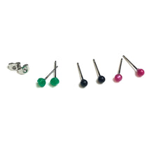 Load image into Gallery viewer, Hot Pink Moonglow Black &amp; Emerald Tiny Stud Earrings Set