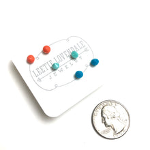 Load image into Gallery viewer, Peach Turquoise &amp; Aqua Tiny Spike Stud Earrings Set
