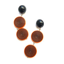 Load image into Gallery viewer, Orange &amp; Black TurnTable Statement Earrings