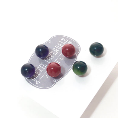 Ruby Emerald Amethyst Glow 8mm Triple Stud Earring Set