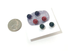 Load image into Gallery viewer, Ruby Emerald Amethyst Glow 8mm Triple Stud Earring Set
