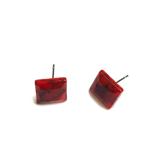 Load image into Gallery viewer, Rust Red Mosaic Flat Square Stud Earrings