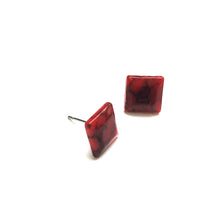 Load image into Gallery viewer, Rust Red Mosaic Flat Square Stud Earrings