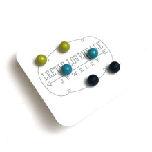 Load image into Gallery viewer, Chartreuse Black &amp; Turquoise Tiny Studs Earrings Set