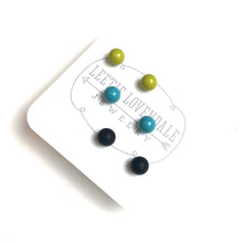 Load image into Gallery viewer, Chartreuse Black &amp; Turquoise Tiny Studs Earrings Set