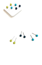 Load image into Gallery viewer, Chartreuse Black &amp; Turquoise Tiny Studs Earrings Set