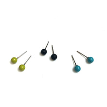 Load image into Gallery viewer, Chartreuse Black &amp; Turquoise Tiny Studs Earrings Set