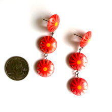 Load image into Gallery viewer, Orange Sunflower Burst Tri Dot Drop Earrings