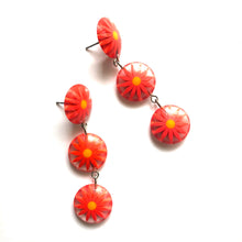 Load image into Gallery viewer, Orange Sunflower Burst Tri Dot Drop Earrings