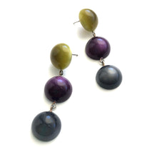 Load image into Gallery viewer, Olive Green Deep Purple &amp; Grey Moonglow Tri Dot Drop Earrings