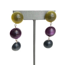 Load image into Gallery viewer, Olive Green Deep Purple &amp; Grey Moonglow Tri Dot Drop Earrings