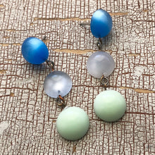 Load image into Gallery viewer, Ice Aqua Blue &amp; Mint Green Moonglow Mini Tri Dot Drop Earrings