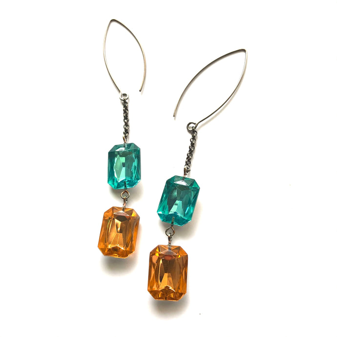 Teal & Tangerine Shine-On Gem RainChain Earrings