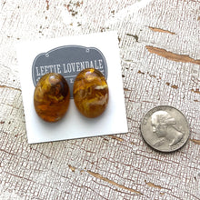 Load image into Gallery viewer, Honey Golden Amber Marbled Oval Stud Earrings