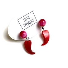 Load image into Gallery viewer, Red and Pink Swished Heart Drop Earrings
