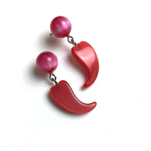 Load image into Gallery viewer, Red and Pink Swished Heart Drop Earrings