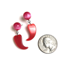Load image into Gallery viewer, Red and Pink Swished Heart Drop Earrings