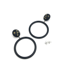 Load image into Gallery viewer, Black Star Mod Donut Drop Earrings