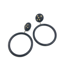 Load image into Gallery viewer, Black Star Mod Donut Drop Earrings