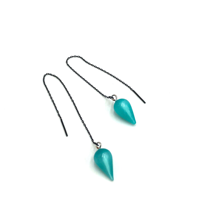 Teal Moonglow Spike Threader Earrings