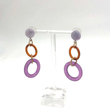 Load image into Gallery viewer, Amethyst &amp; Tortoise Tri-Ring Statement Earrings
