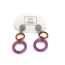 Load image into Gallery viewer, Amethyst &amp; Tortoise Tri-Ring Statement Earrings