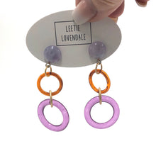 Load image into Gallery viewer, Amethyst &amp; Tortoise Tri-Ring Statement Earrings