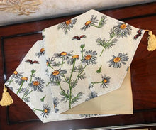 Load image into Gallery viewer, Tache Floral Yellow Daisies Ladybugs Ivory Woven Tapestry Table Runner (18114)