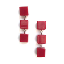 Load image into Gallery viewer, Cherry Red Cube Tri Dot Drop Earrings