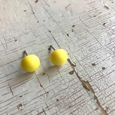 Yellow Matte Mini Retro Button Stud Earrings