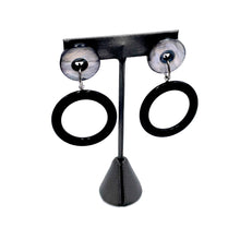 Load image into Gallery viewer, Grey Shell &amp; Black Donut Drop Earrings *