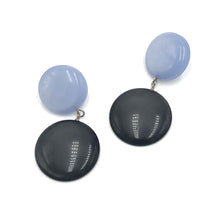 Load image into Gallery viewer, Ice Blue &amp; Charcoal Disc Drop Earrings