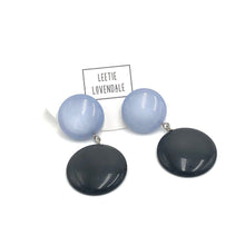 Load image into Gallery viewer, Ice Blue &amp; Charcoal Disc Drop Earrings