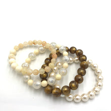 Load image into Gallery viewer, Pearls &amp; Caramel Stack and Stretch Bracelets Set
