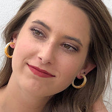 Load image into Gallery viewer, Yellow &amp; Cream Striped Marbled Lucite Pin Up Hoop Earrings