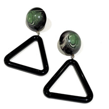 Load image into Gallery viewer, Moss Green &amp; Black Agate Triangle Donut Drop Earrings *