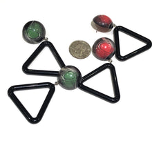 Load image into Gallery viewer, Moss Green &amp; Black Agate Triangle Donut Drop Earrings *