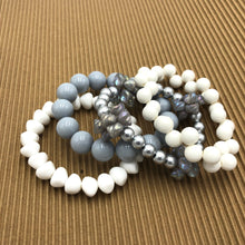 Load image into Gallery viewer, Silver Shells Stack and Stretch Bracelets Set