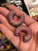 Load image into Gallery viewer, Violet Paisley Pattern Decoupage Chunky Tube Hoop Earrings