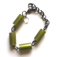 Load image into Gallery viewer, Olive Green Moonglow Lucite Tube Stations Bracelet