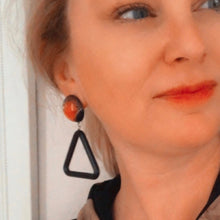 Load image into Gallery viewer, Moss Green &amp; Black Agate Triangle Donut Drop Earrings *