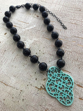 Load image into Gallery viewer, Black &amp; Turquoise Boho Lace Beaded Aleta Necklace