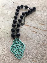 Load image into Gallery viewer, Black &amp; Turquoise Boho Lace Beaded Aleta Necklace
