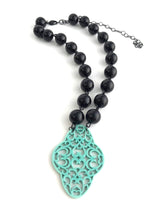 Load image into Gallery viewer, Black &amp; Turquoise Boho Lace Beaded Aleta Necklace