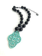 Load image into Gallery viewer, Black &amp; Turquoise Boho Lace Beaded Aleta Necklace
