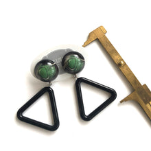 Load image into Gallery viewer, Moss Green &amp; Black Agate Triangle Donut Drop Earrings *
