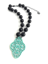 Load image into Gallery viewer, Black &amp; Turquoise Boho Lace Beaded Aleta Necklace